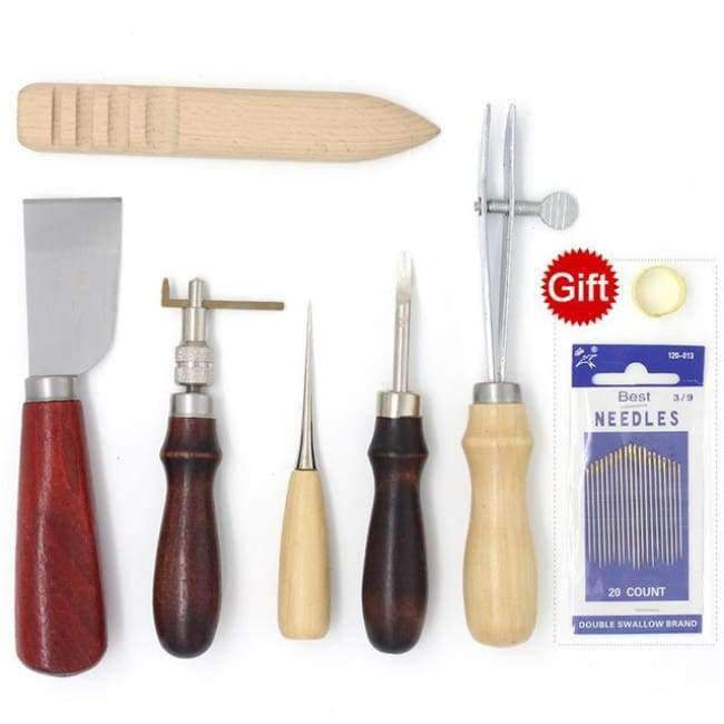 Leather tool set carving punching hole cutting knife hand sewing needle gas eyes polishing removing edge finishing for leather belts