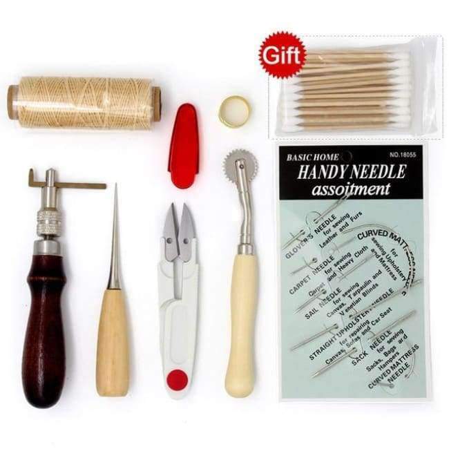 Leather tool set carving punching hole cutting knife hand sewing needle gas eyes polishing removing edge finishing for leather belts