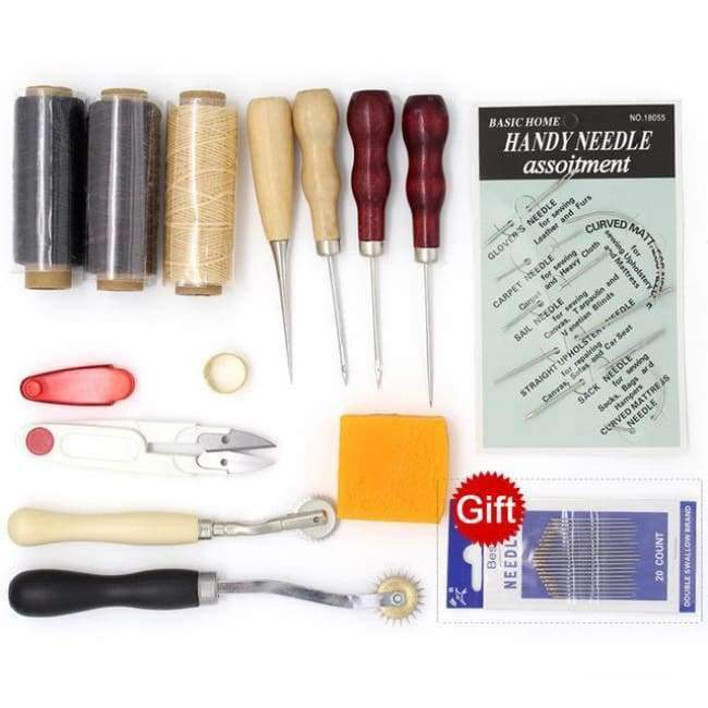 Leather tool set carving punching hole cutting knife hand sewing needle gas eyes polishing removing edge finishing for leather belts