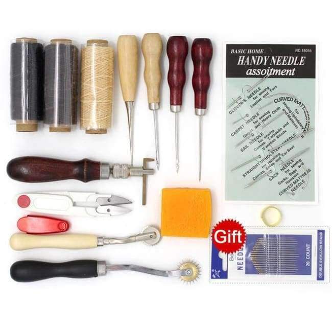 Leather tool set carving punching hole cutting knife hand sewing needle gas eyes polishing removing edge finishing for leather belts