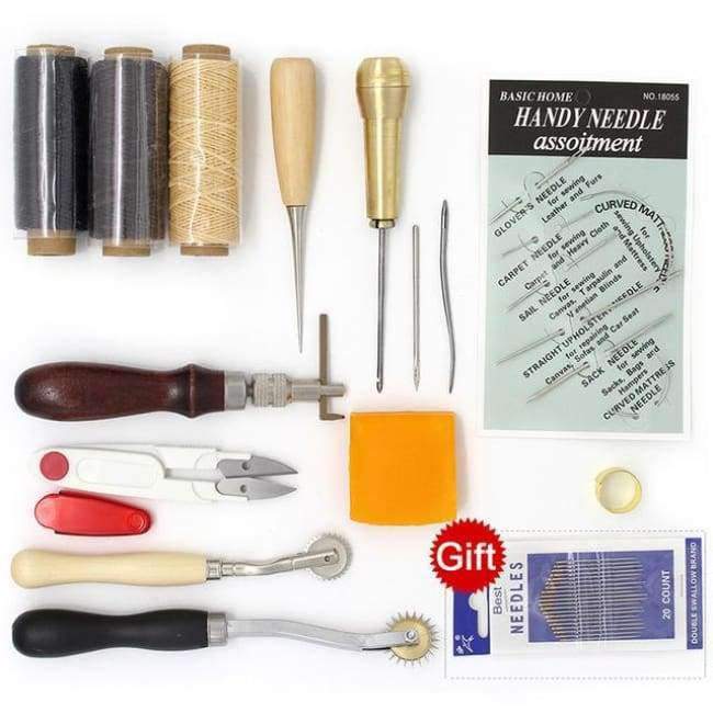 Leather tool set carving punching hole cutting knife hand sewing needle gas eyes polishing removing edge finishing for leather belts