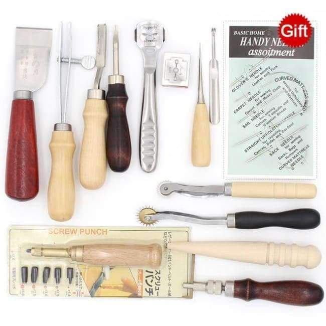 Leather tool set carving punching hole cutting knife hand sewing needle gas eyes polishing removing edge finishing for leather belts
