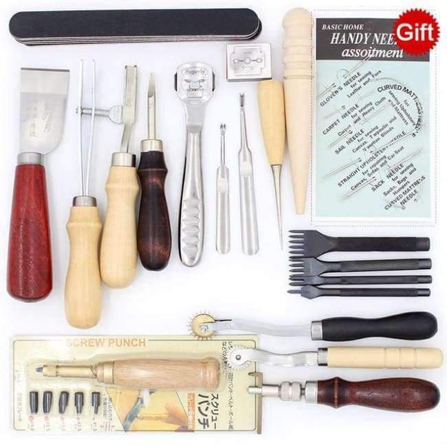 Leather tool set carving punching hole cutting knife hand sewing needle gas eyes polishing removing edge finishing for leather belts