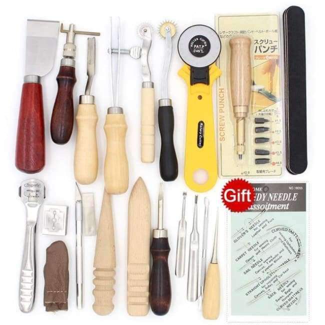 Leather tool set carving punching hole cutting knife hand sewing needle gas eyes polishing removing edge finishing for leather belts