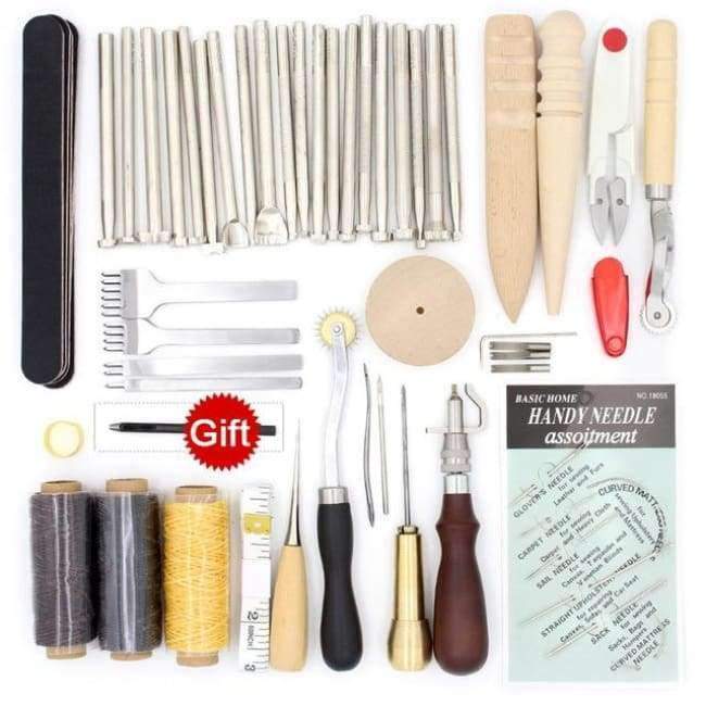 Leather tool set carving punching hole cutting knife hand sewing needle gas eyes polishing removing edge finishing for leather belts