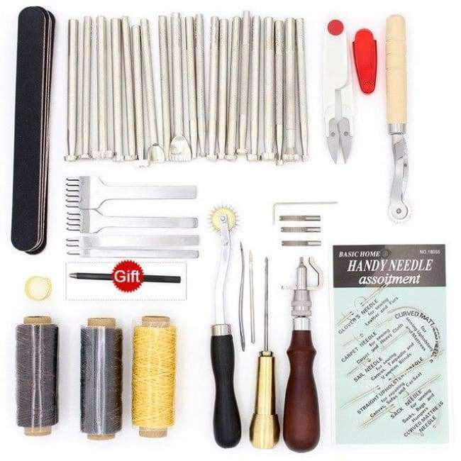 Leather tool set carving punching hole cutting knife hand sewing needle gas eyes polishing removing edge finishing for leather belts