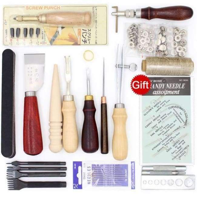 Leather tool set carving punching hole cutting knife hand sewing needle gas eyes polishing removing edge finishing for leather belts