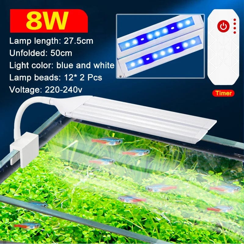 Superhelle Clip Lampe LED Aquarium Licht für Aquarienpflanzen Wuchs Fischtank Vollspektrum Timing Lampe 220-240V 30~70CM 4W 8W 13W