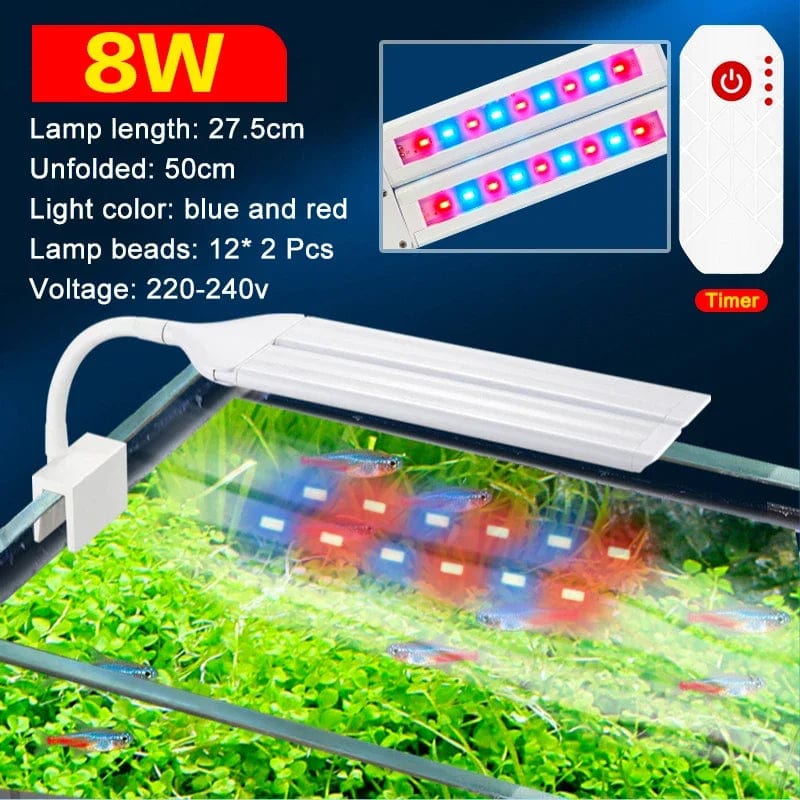 Superhelle Clip Lampe LED Aquarium Licht für Aquarienpflanzen Wuchs Fischtank Vollspektrum Timing Lampe 220-240V 30~70CM 4W 8W 13W