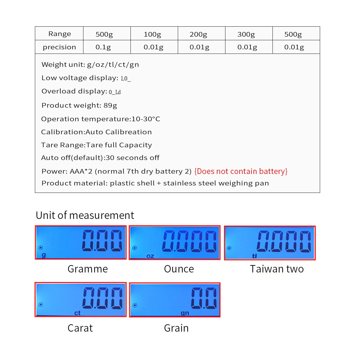 Präzisions-LCD-Digitalwaage Küchenwaage Elektronische Taschenwaage