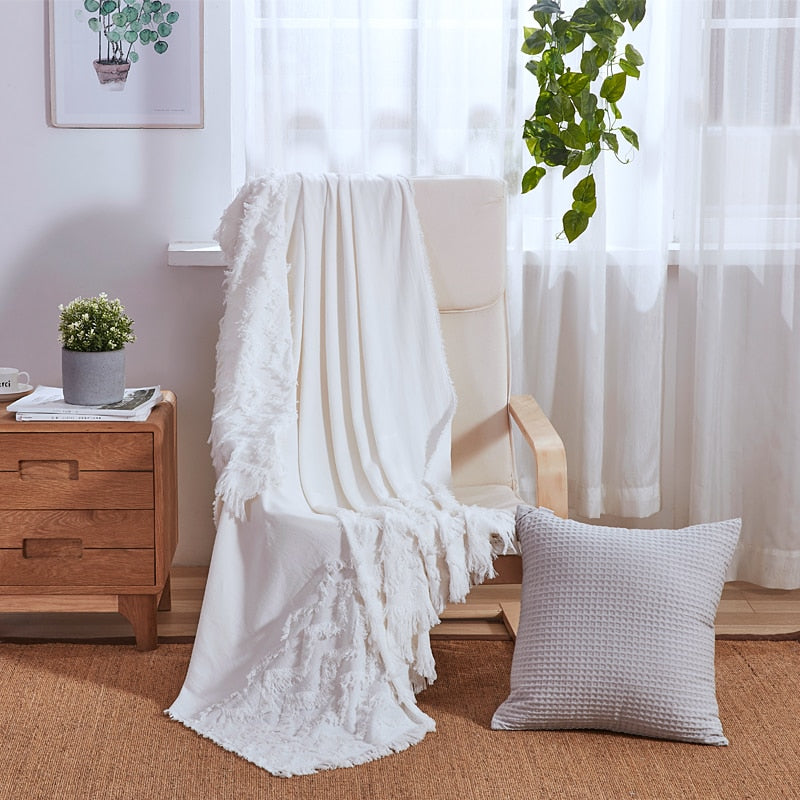 Jacquard-Baumwolldecke mit Fransen
