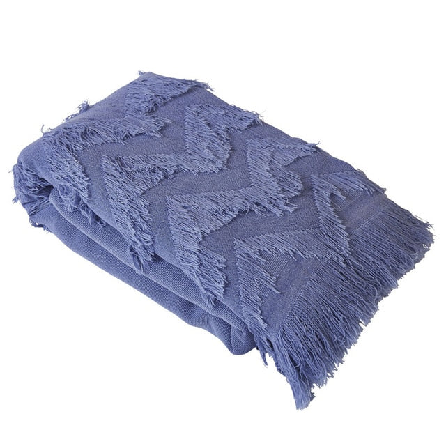 Jacquard-Baumwolldecke mit Fransen