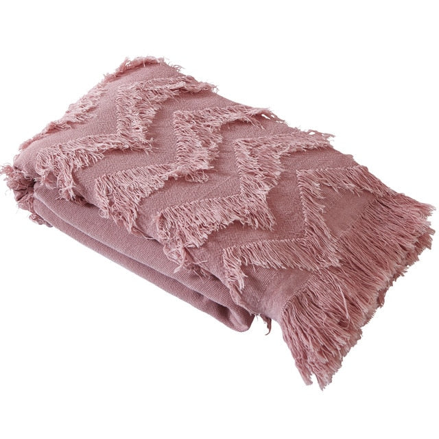 Jacquard-Baumwolldecke mit Fransen