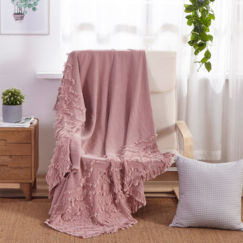 Jacquard-Baumwolldecke mit Fransen