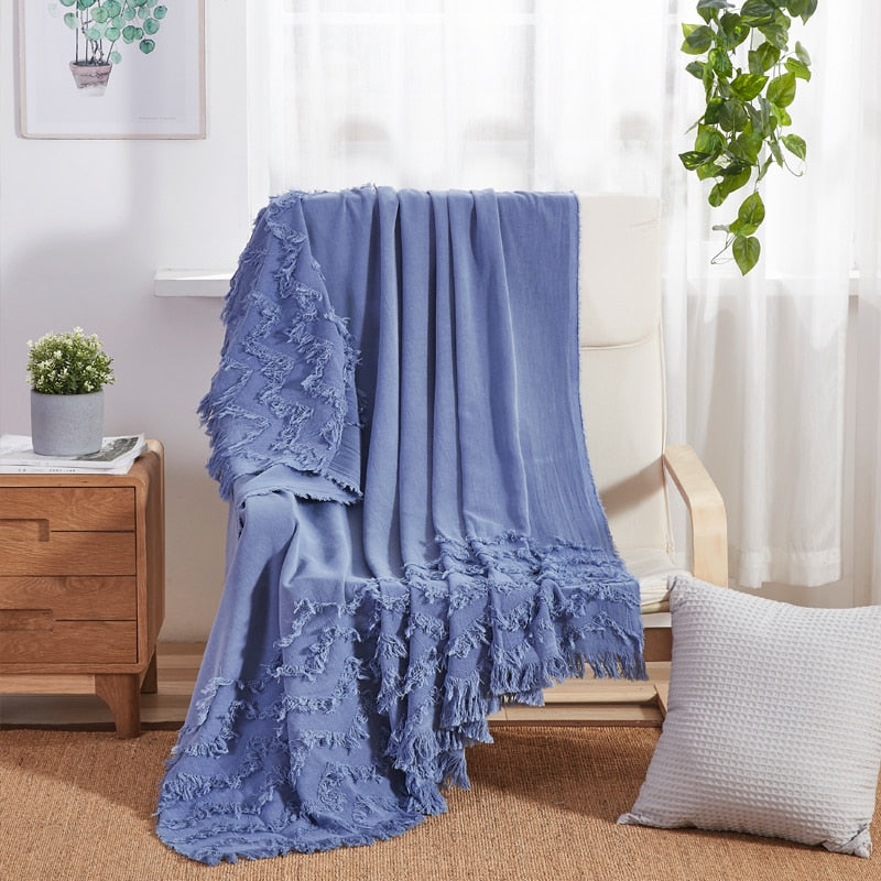 Jacquard-Baumwolldecke mit Fransen