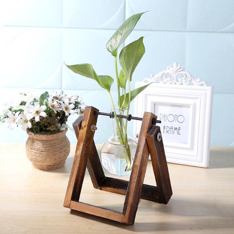 Sandsberg Glas Anzuchtvase mit Holzständer | Minimalistisches Design | Pflanzgefäß für Zuhause | Deko für Pflanzenliebhaber