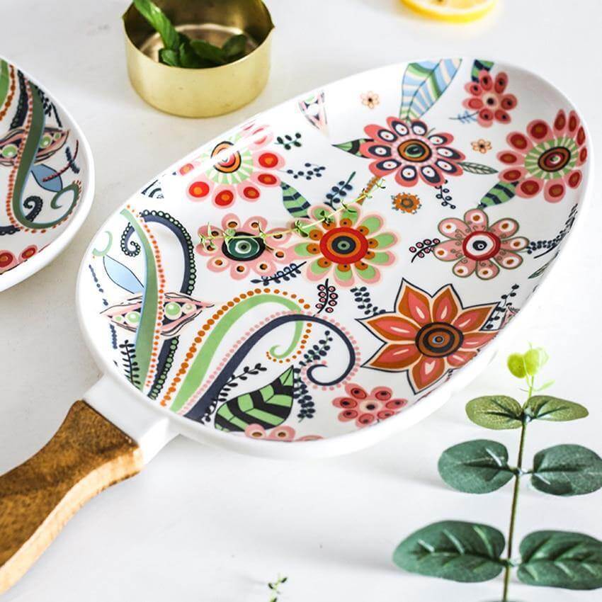 Bunt keramisches Blumenmuster Servierteller