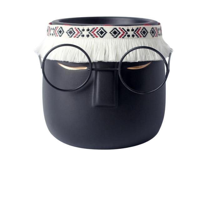 Sandsberg Keramik Blumentopf mit Brille & Stirnband | Modernes Design | Dekorative Pflanzenvase