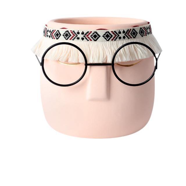 Sandsberg Keramik Blumentopf mit Brille & Stirnband | Modernes Design | Dekorative Pflanzenvase