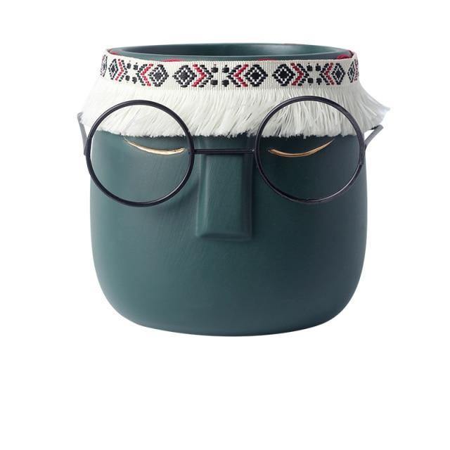 Sandsberg Keramik Blumentopf mit Brille & Stirnband | Modernes Design | Dekorative Pflanzenvase