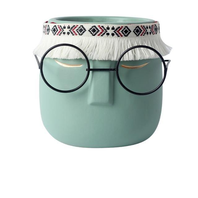 Sandsberg Keramik Blumentopf mit Brille & Stirnband | Modernes Design | Dekorative Pflanzenvase