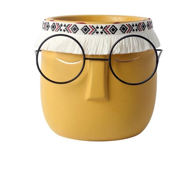 Sandsberg Keramik Blumentopf mit Brille & Stirnband | Modernes Design | Dekorative Pflanzenvase