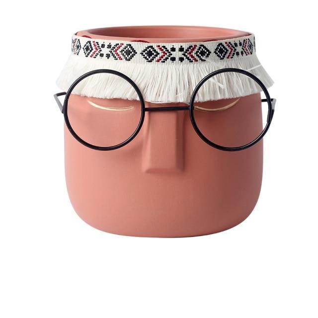 Sandsberg Keramik Blumentopf mit Brille & Stirnband | Modernes Design | Dekorative Pflanzenvase