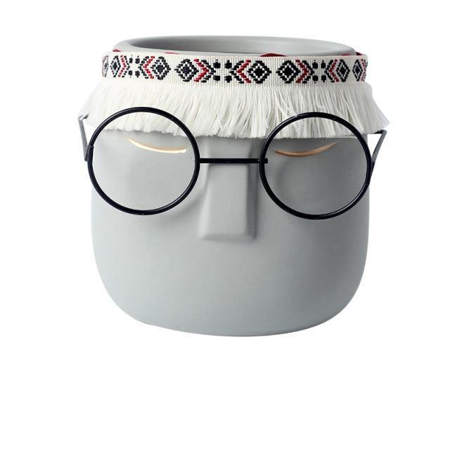 Sandsberg Keramik Blumentopf mit Brille & Stirnband | Modernes Design | Dekorative Pflanzenvase