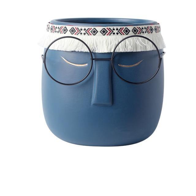 Sandsberg Keramik Blumentopf mit Brille & Stirnband | Modernes Design | Dekorative Pflanzenvase