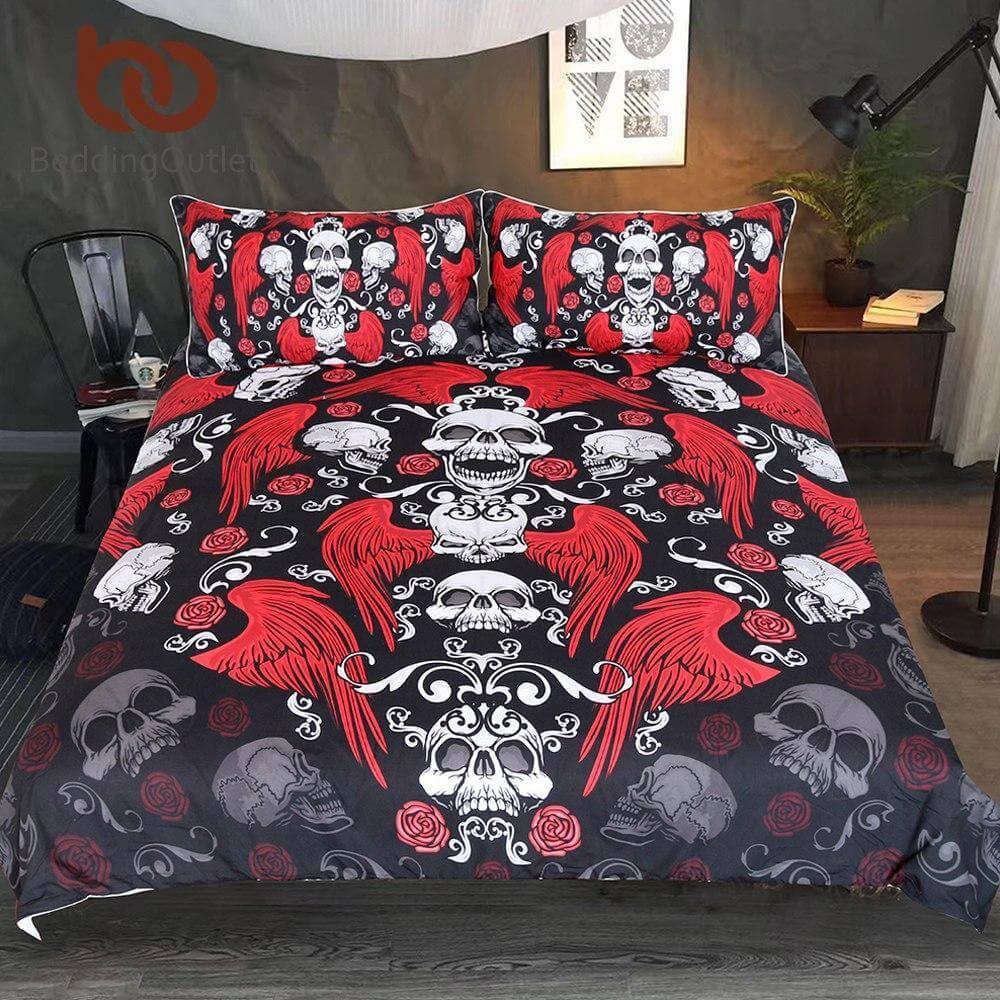 Schwarzer Gothic Hippie mit Rosen Cool Bequem Bettbezug Bettwäsche Set Mavigadget