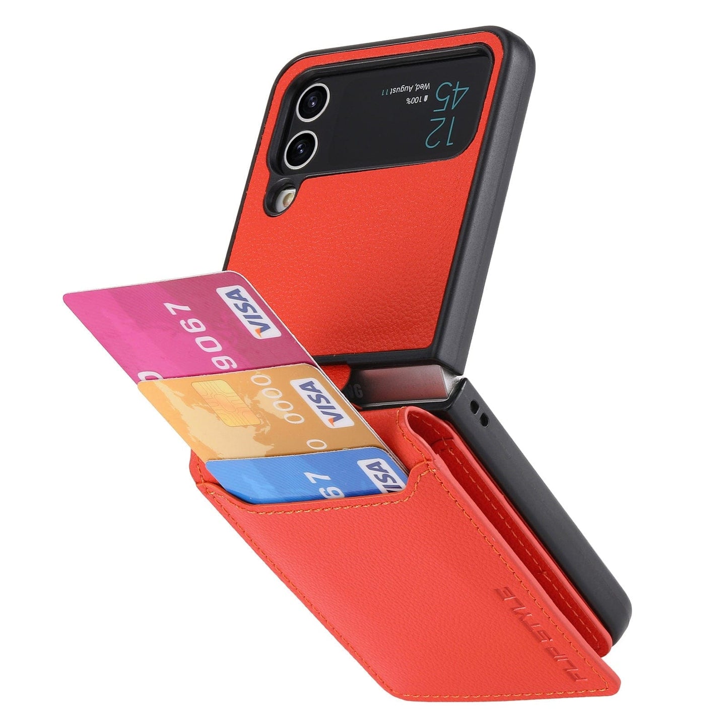 Samsung Z Flip 4 / Flip 3 hoesje | Leren portemonnee kaarthouder ringhouder standaard