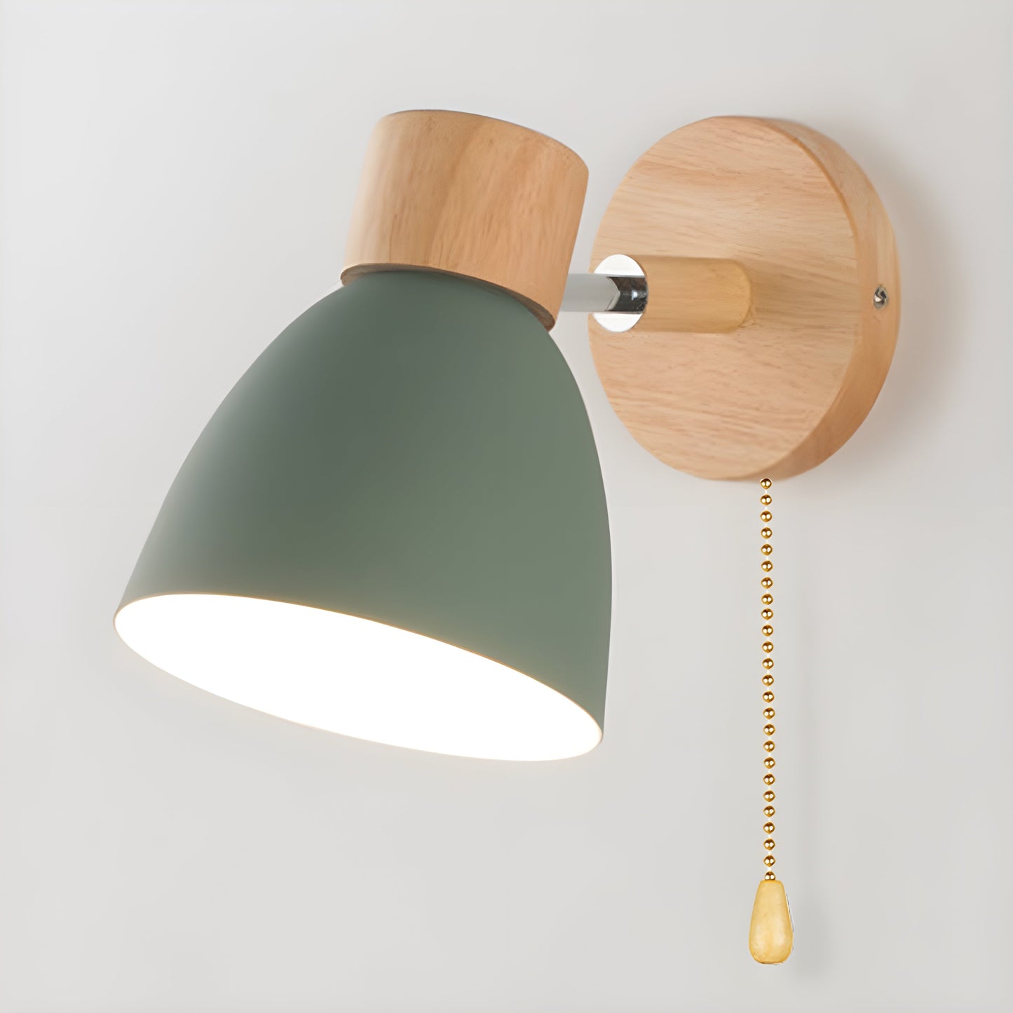 Houten Scandinavische wandlamp met schakelaar voor de slaapkamer