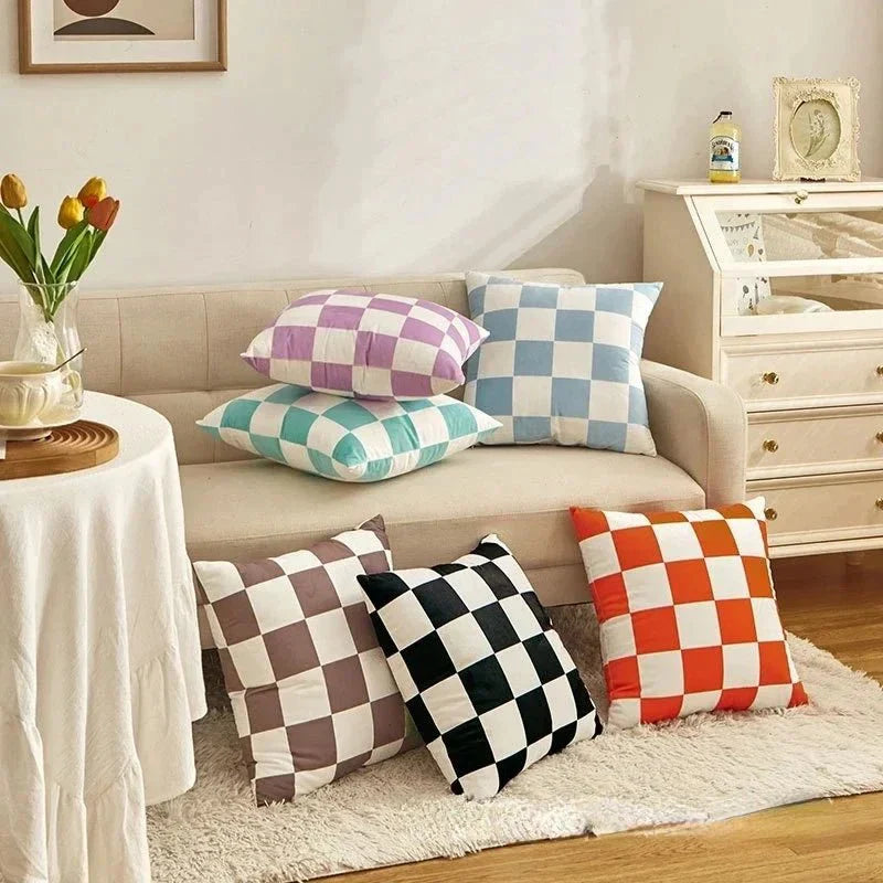Retro-Stil Karierter Plaid Kissenbezug