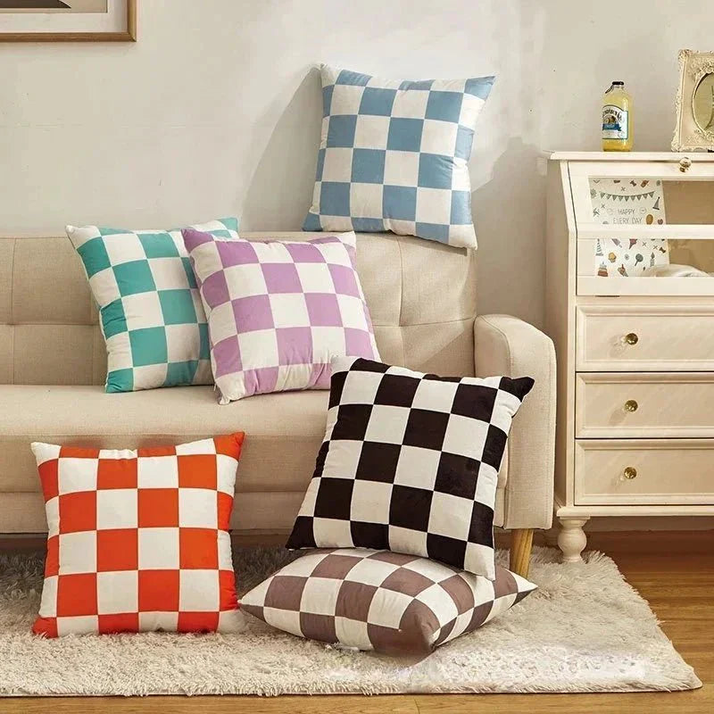 Retro-Stil Karierter Plaid Kissenbezug