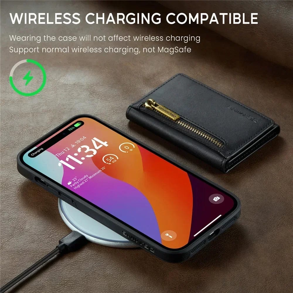 RFID iPhone Wallet Hülle | Abnehmbare magnetische Leder-Autohalterung Stoßfeste Hülle