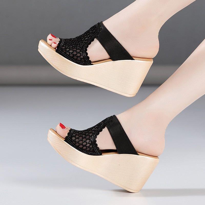 Strass Cutout Plateauschuhe - Damen Freizeitschuhe
