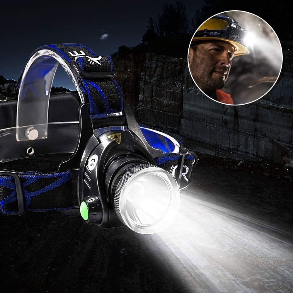 990000LM Wiederaufladbare LED Stirnlampe Zoom Taschenlampe Taktische Kopflampe Fackel