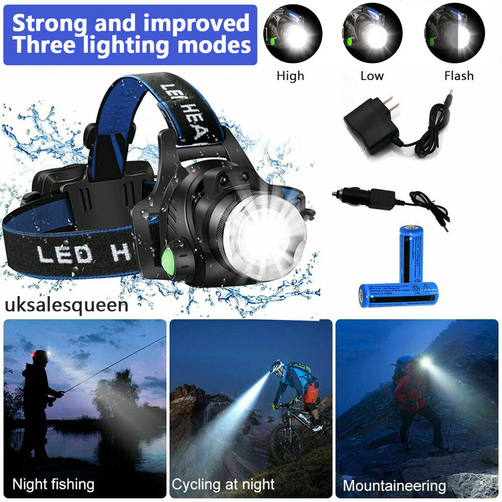 990000LM Wiederaufladbare LED Stirnlampe Zoom Taschenlampe Taktische Kopflampe Fackel
