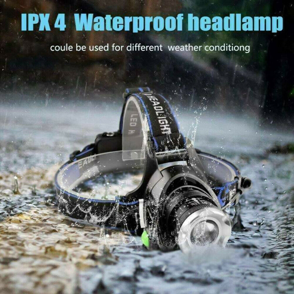 990000LM Wiederaufladbare LED Stirnlampe Zoom Taschenlampe Taktische Kopflampe Fackel