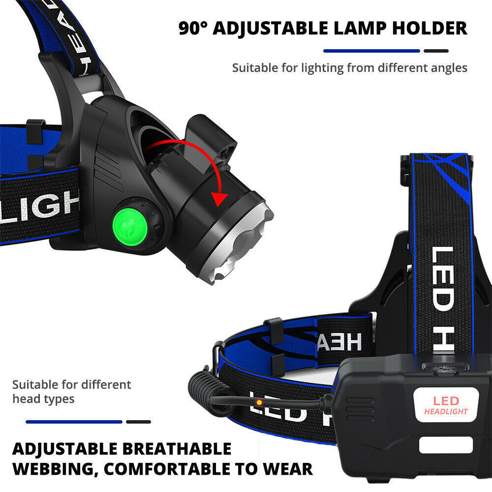 990000LM Wiederaufladbare LED Stirnlampe Zoom Taschenlampe Taktische Kopflampe Fackel