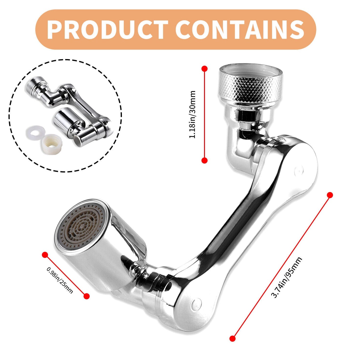 1080° Rotation Wasserhahn Luftsprudler Spritzfilter Wasser verlängernde Düse Bubbler