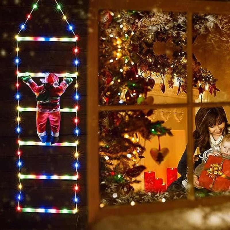 Sandsberg | Weihnachtsmann Kletterleiter mit LED-Lichterkette – Festliche Weihnachtsdekoration für Zuhause, Fenster & Baum
