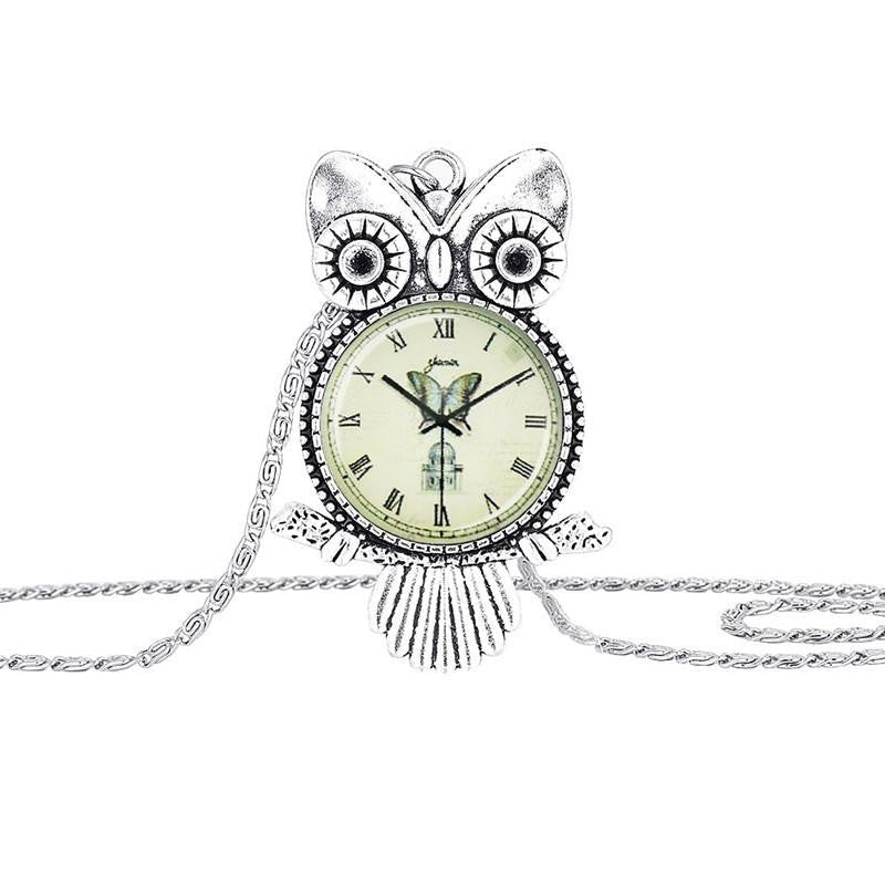 Silberne Uhr Eule Halskette