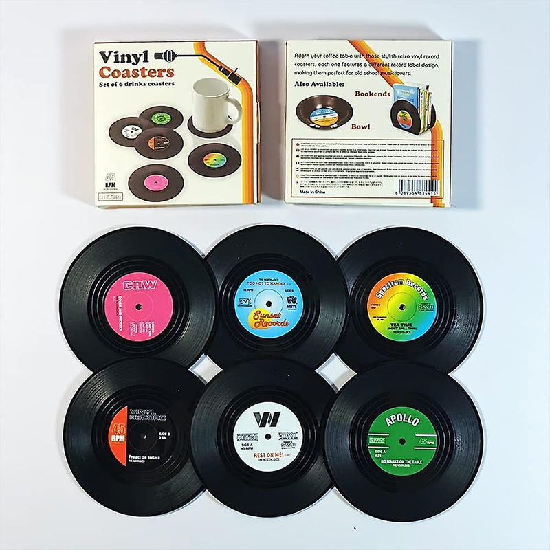 Vinyl-Schallplatten-Untersetzer mit retro Schallplattenspieler-Halter