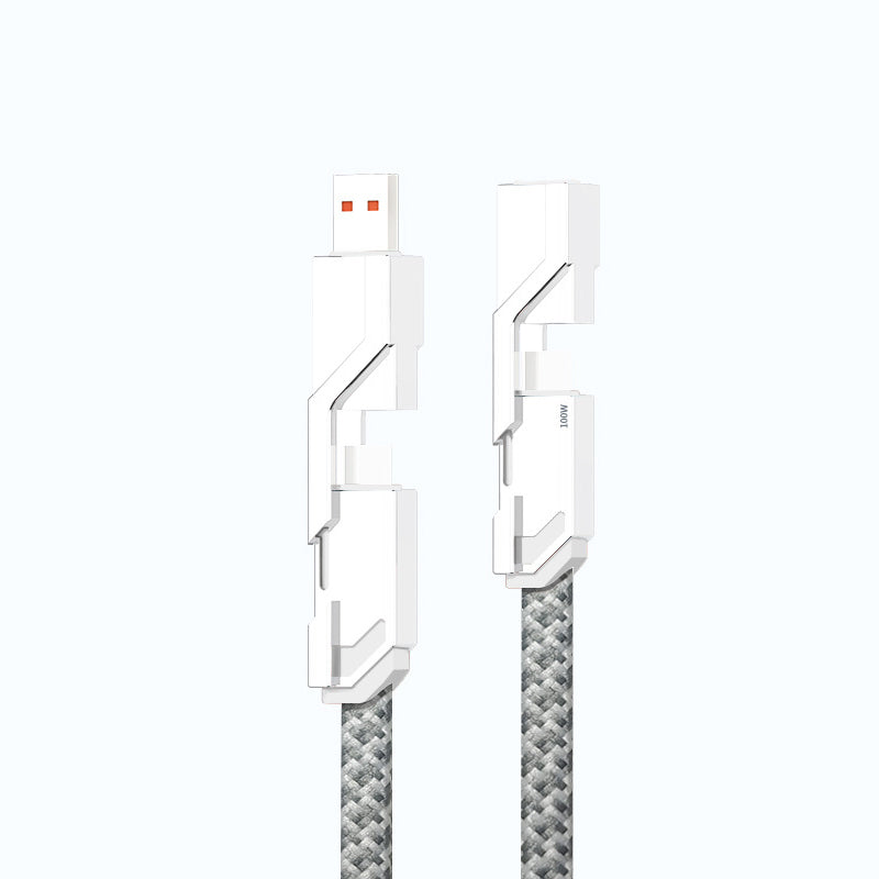 🔥(Kaufen Sie einen, erhalten Sie einen gratis)🔥4-in-1 flaches, geflochtenes Anti-Tangle-Ladekabel mit Klettverschluss