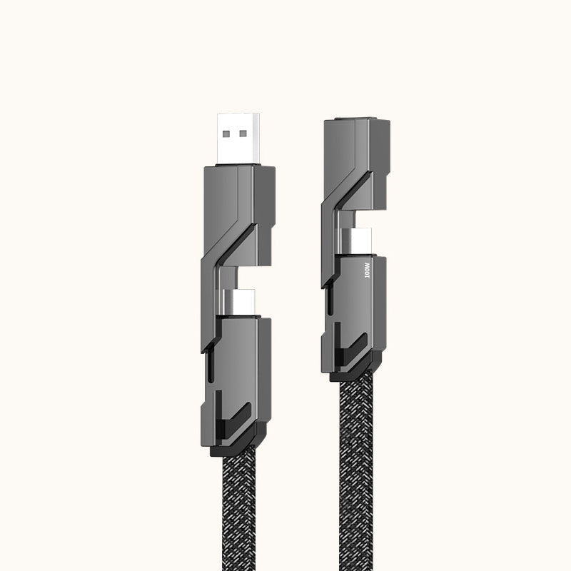 🔥(Kaufen Sie einen, erhalten Sie einen gratis)🔥4-in-1 flaches, geflochtenes Anti-Tangle-Ladekabel mit Klettverschluss