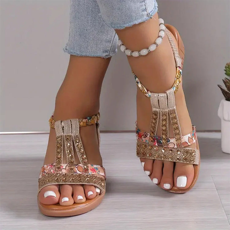 Neue Sommerschuhe für Damen mit offenen Zehen und Strass