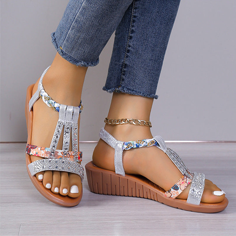 Neue Sommerschuhe für Damen mit offenen Zehen und Strass