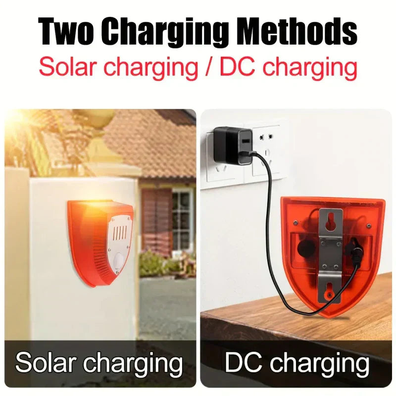 Zonne-energie 129 dB beveiligingsalarmlamp met bewegingssensor