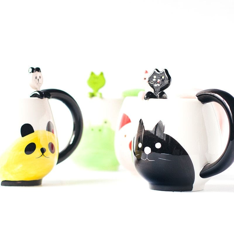 Keramiktasse mit schwarzer Katze und Löffel BRANYKAT™